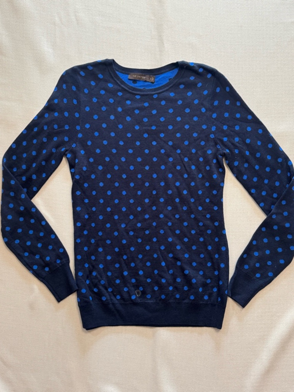 The Limited Navy Crewneck Sweater with Blue Polka Dots